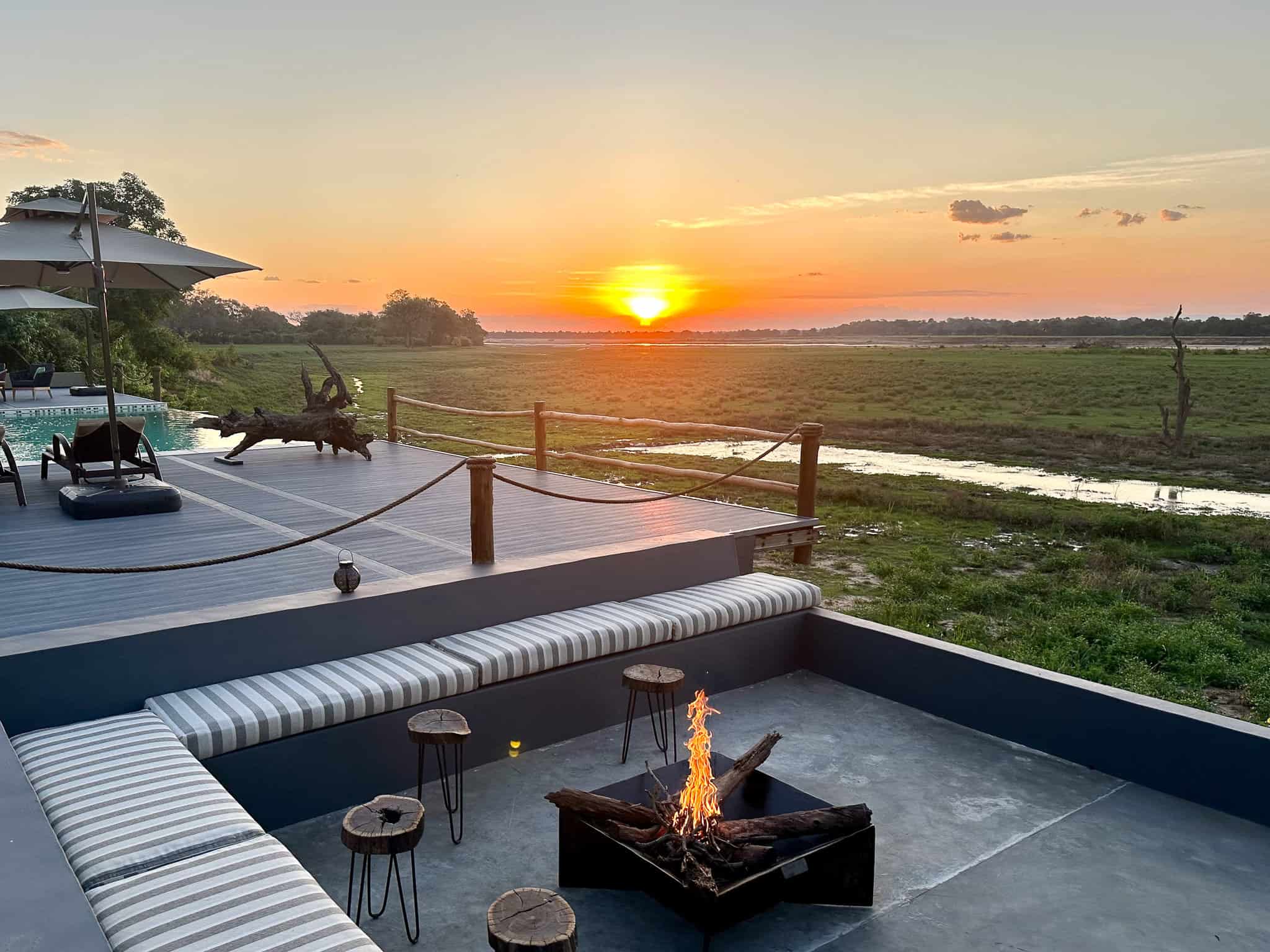 Sunset House fireplace and sunset